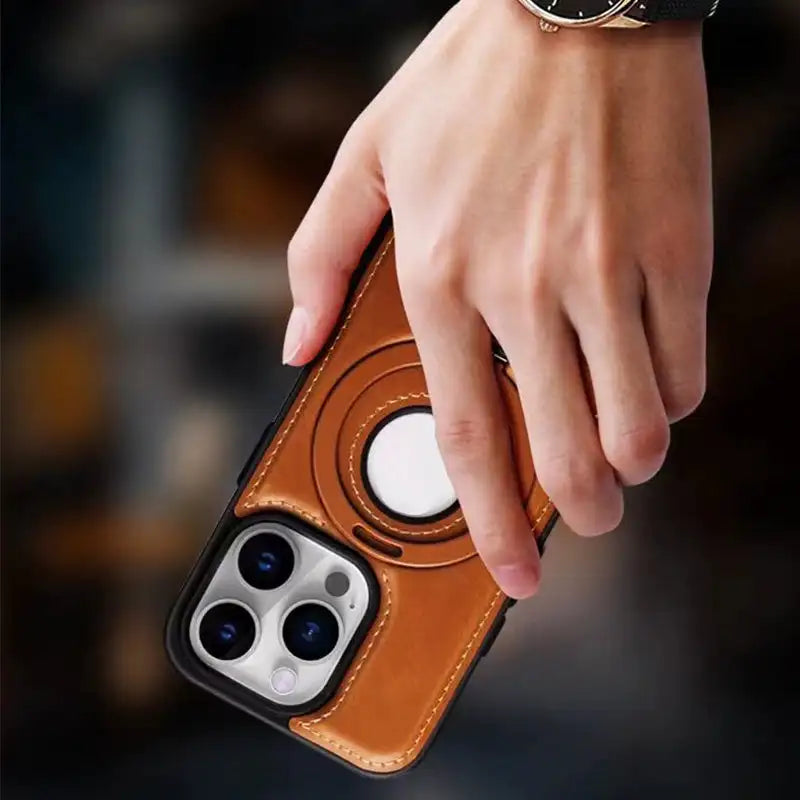 Magnetic iPhone Case with Ring Stand  Premium Brown Leather Design - Product detail 6