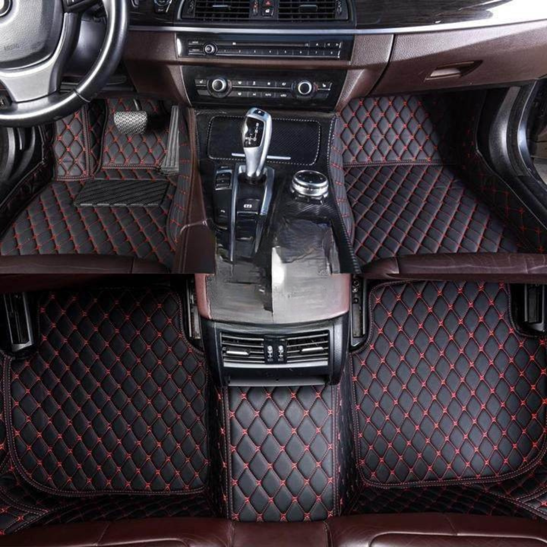 Custom Fit Car Floor Mats  Waterproof Leather with Red Stitching - Product showcase