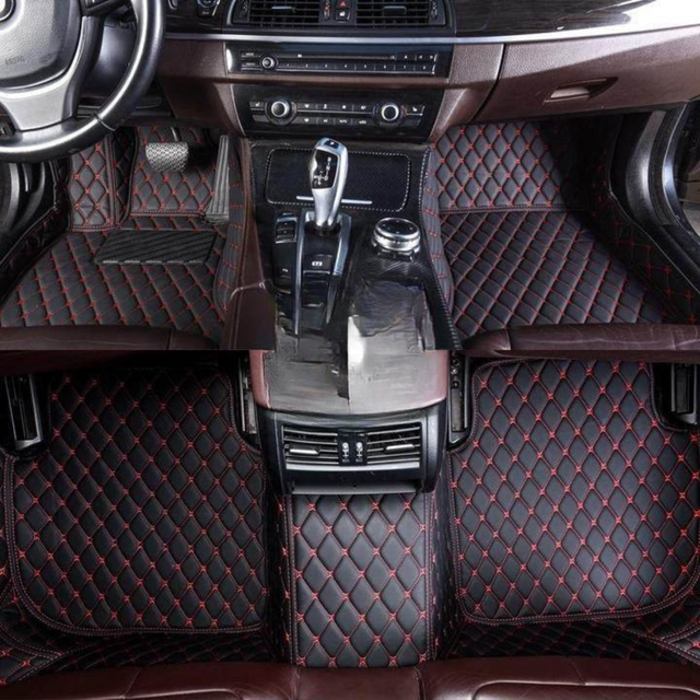 Custom Fit Car Floor Mats  Waterproof Leather with Red Stitching - Product showcase