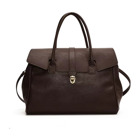Classic Boston Leather Handbag  Top Handle With Detachable Strap - Product showcase