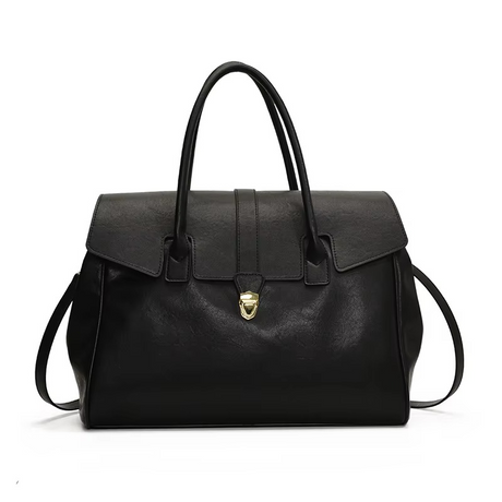 Classic Boston Leather Handbag  Top Handle With Detachable Strap - Detailed view