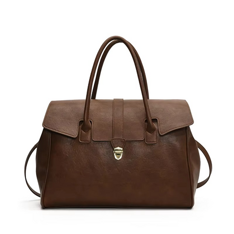 Classic Boston Leather Handbag  Top Handle With Detachable Strap - Product example