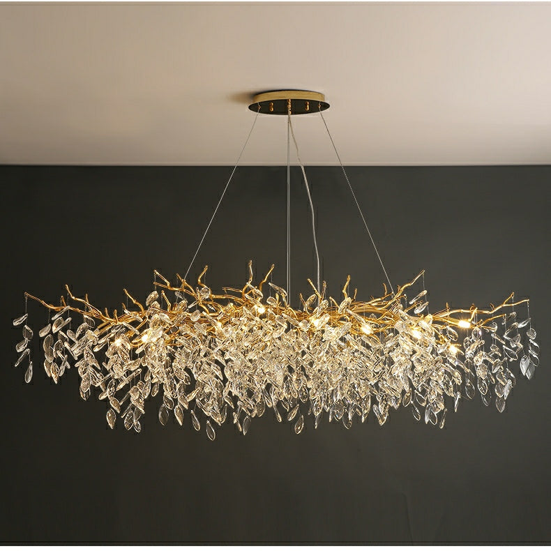 Crystal Chandelier  Gold Branch Design With Glass Drops - Product showcase