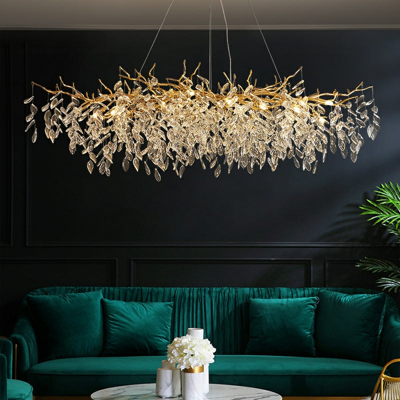 Crystal Chandelier  Gold Branch Design With Glass Drops - Product example