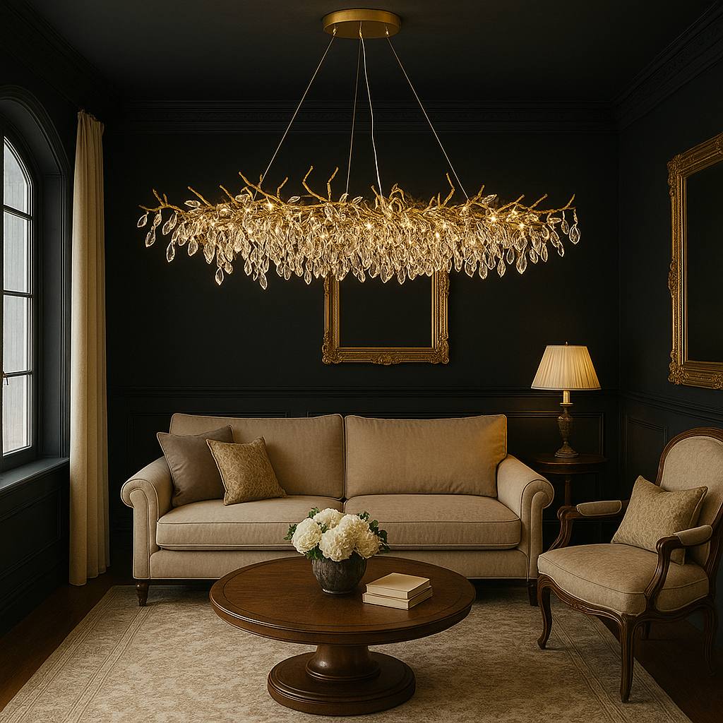 Crystal Chandelier  Gold Branch Design With Glass Drops - Product detail 4