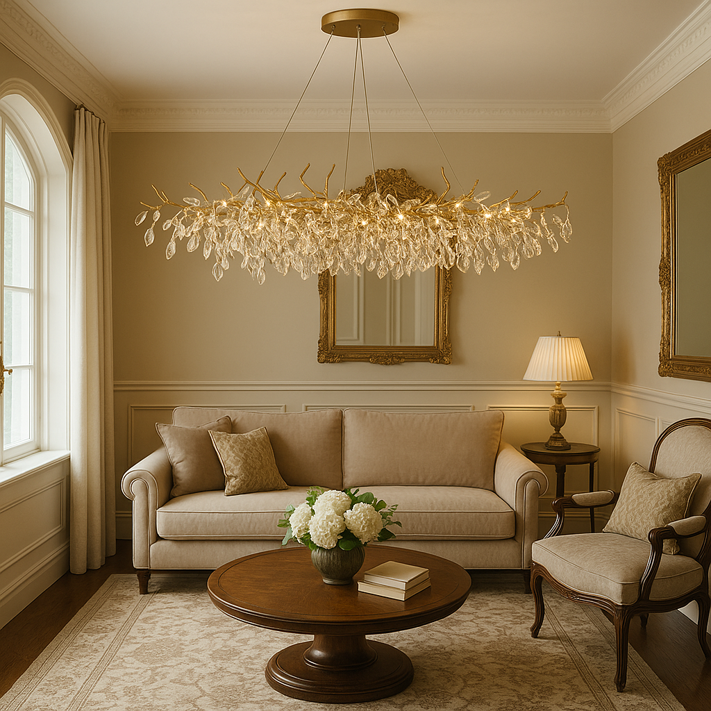 Crystal Chandelier  Gold Branch Design With Glass Drops - Product detail 5