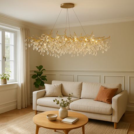 Crystal Chandelier  Gold Branch Design With Glass Drops - Product detail 6