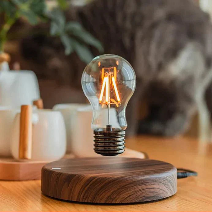 Floating LED Table Lamp  Magnetic Levitation Wood Base Design - Product example