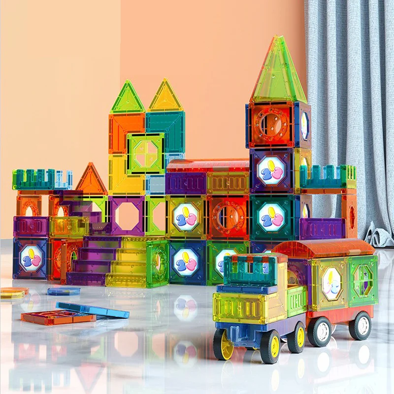 Magnetic Building Blocks With LED  Colorful STEM Construction Set - Detailed view