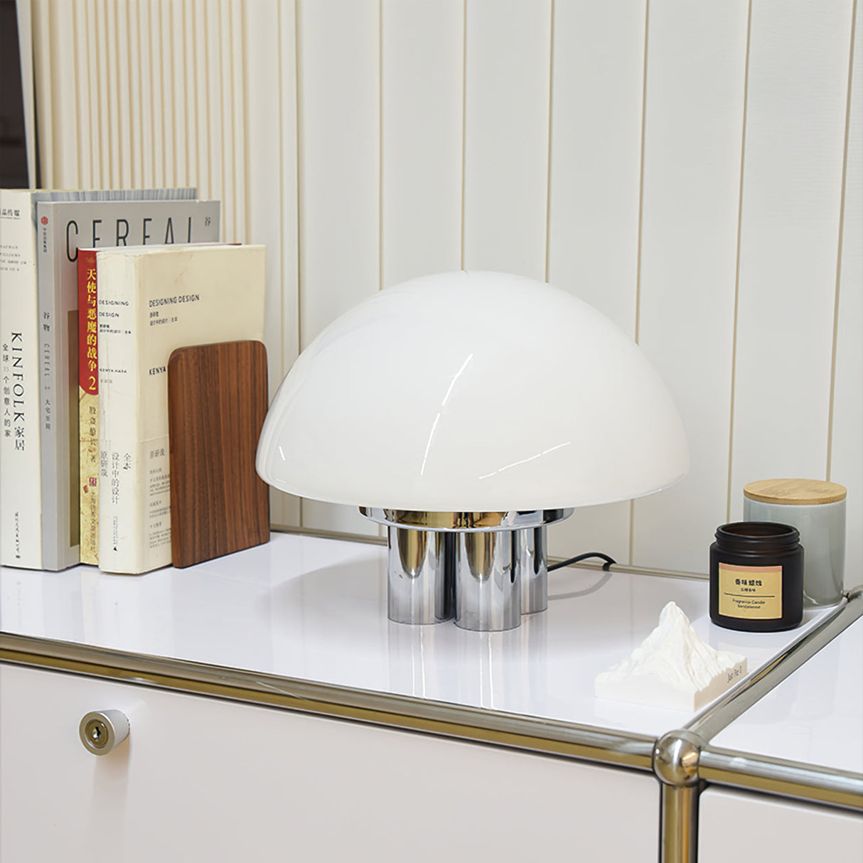 Modern Table Lamp  White Glass Dome Chrome Base - Product detail 6