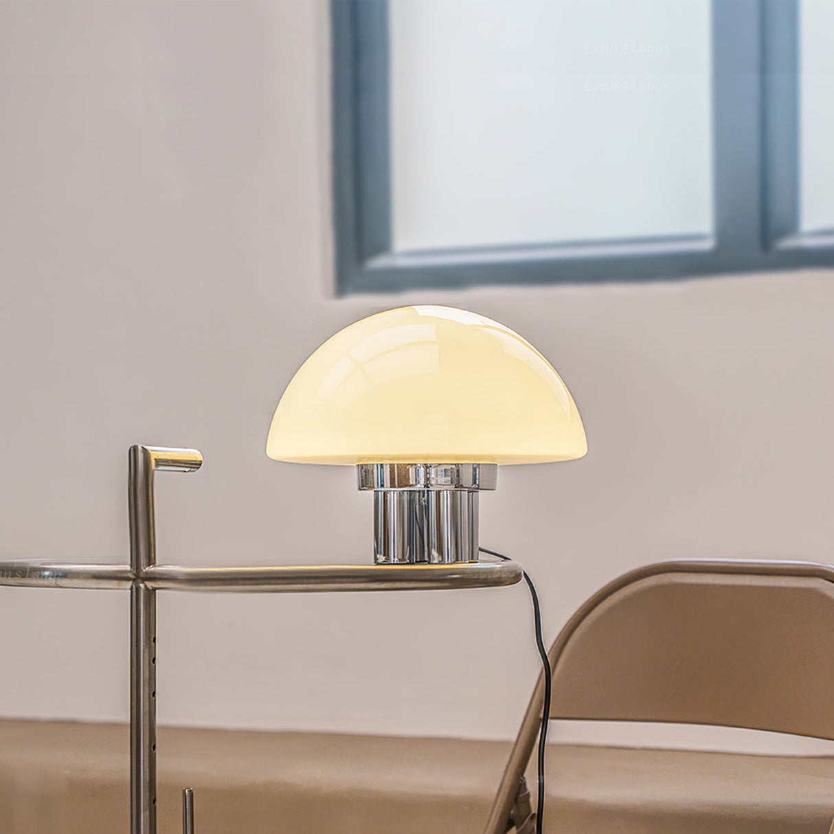 Modern Table Lamp  White Glass Dome Chrome Base - Detailed view