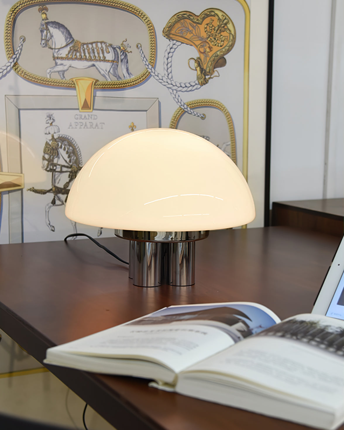 Modern Table Lamp  White Glass Dome Chrome Base - Product detail 13