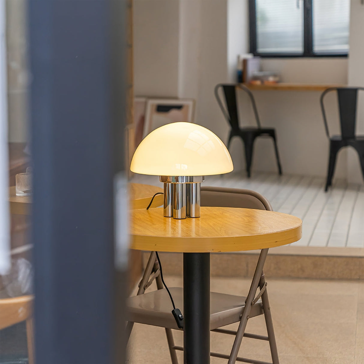 Modern Table Lamp  White Glass Dome Chrome Base - Product example
