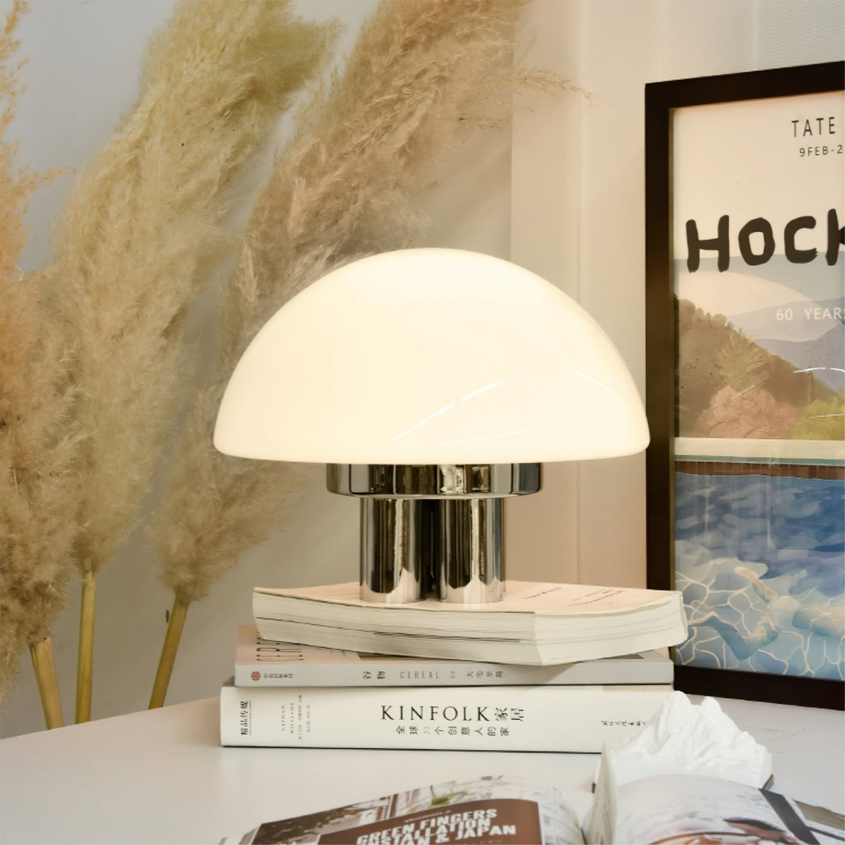 Modern Table Lamp  White Glass Dome Chrome Base - Product detail 9