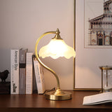 Vintage Table Lamp  Magnolia Glass Shade with Brass Stand - Product example