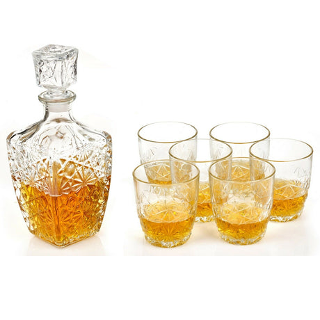 Crystal Whiskey Decanter Set  Diamond Cut Glass 7-Piece - Product example