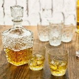 Crystal Whiskey Decanter Set  Diamond Cut Glass 7-Piece - Detailed view