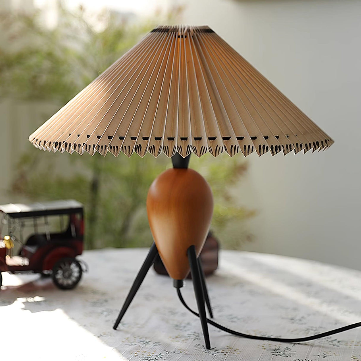 Modern Table Lamp  Pleated Shade Walnut Tripod Base - Product detail 12