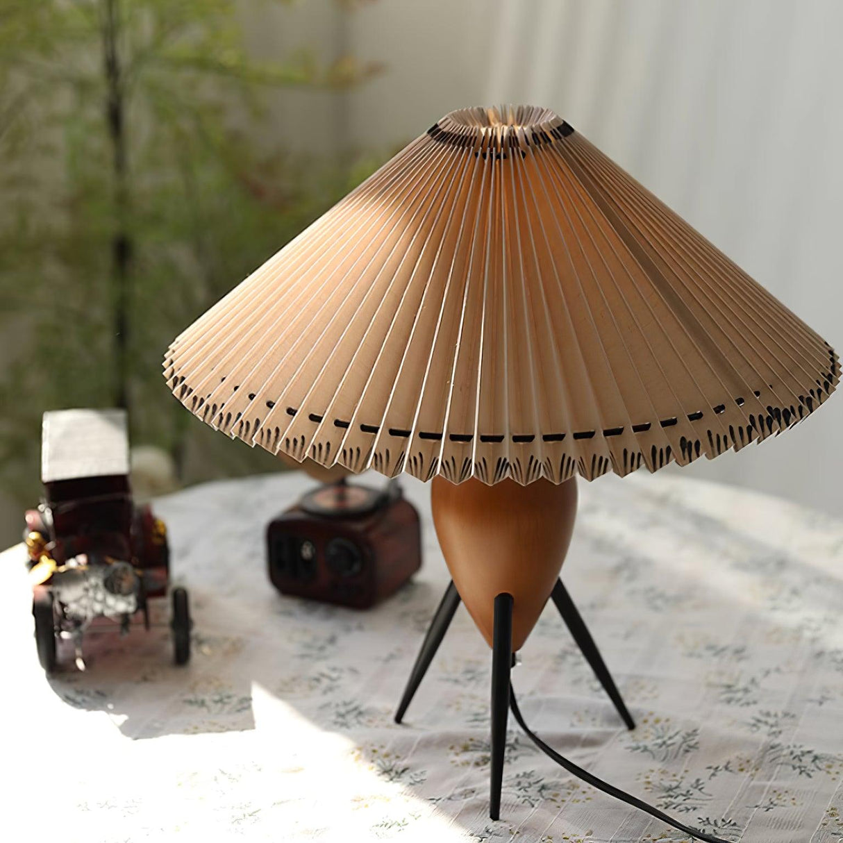 Modern Table Lamp  Pleated Shade Walnut Tripod Base - Product detail 10