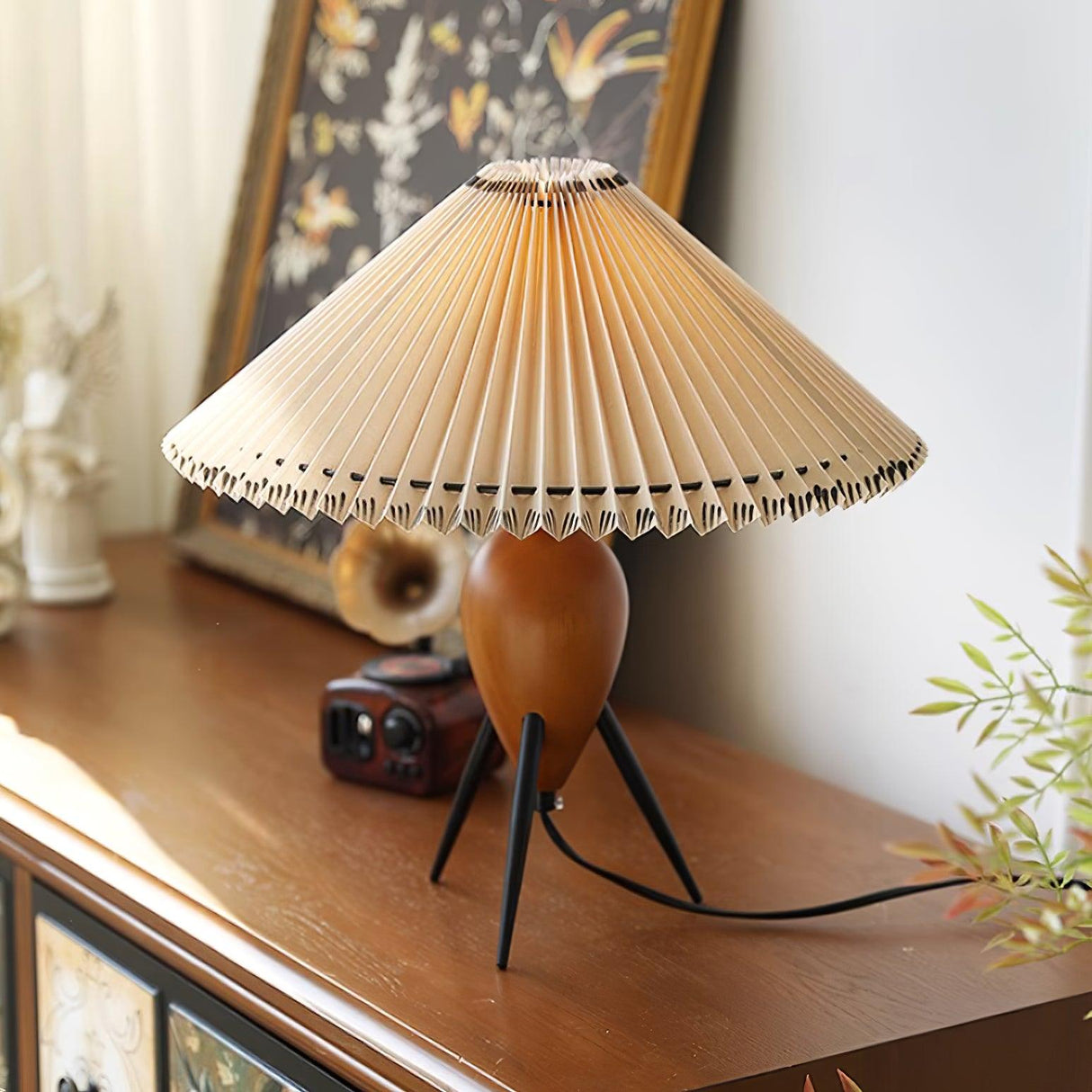 Modern Table Lamp  Pleated Shade Walnut Tripod Base - Product detail 15