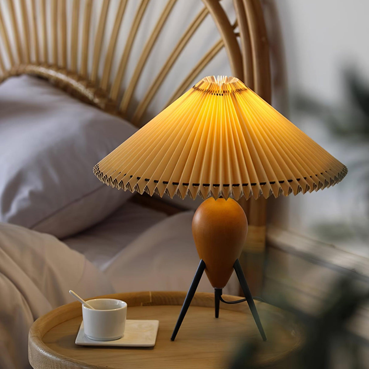 Modern Table Lamp  Pleated Shade Walnut Tripod Base - Product detail 17