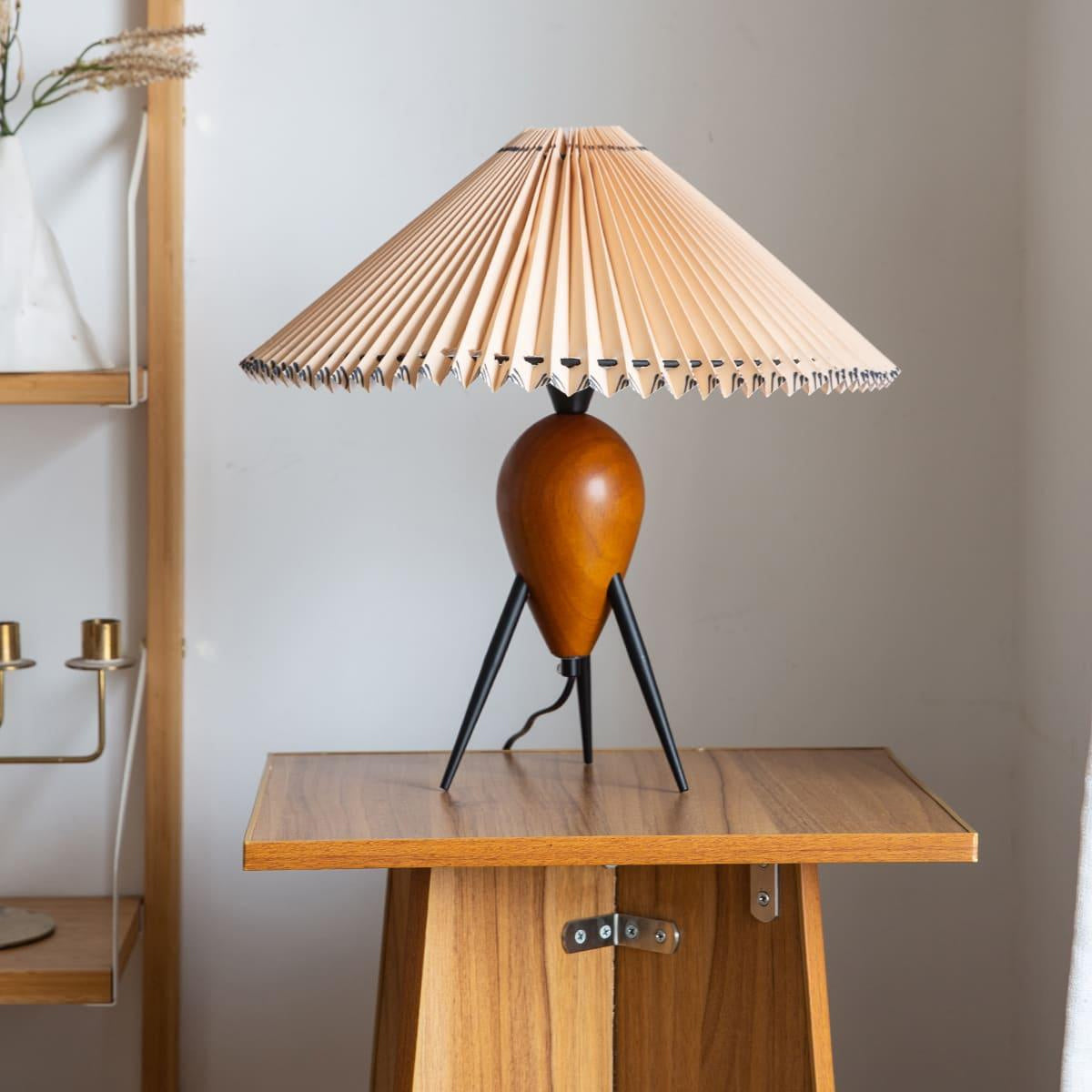 Modern Table Lamp  Pleated Shade Walnut Tripod Base - Product detail 7