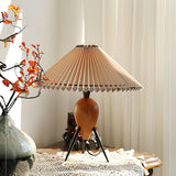Modern Table Lamp  Pleated Shade Walnut Tripod Base - Product detail 4