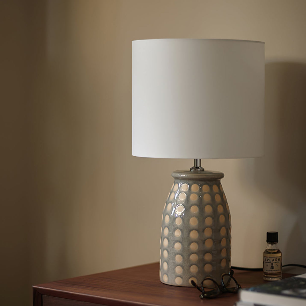 Ceramic Table Lamp  Dotted Pattern Base with White Shade - Detailed view