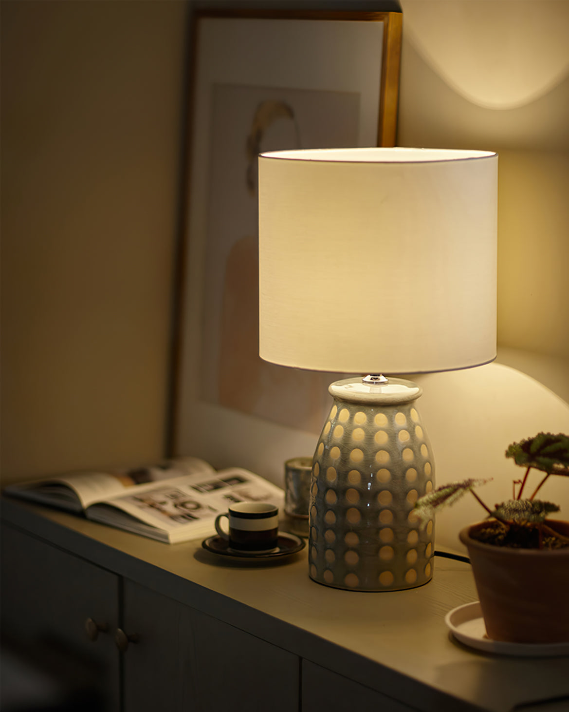 Ceramic Table Lamp  Dotted Pattern Base with White Shade - Product detail 8