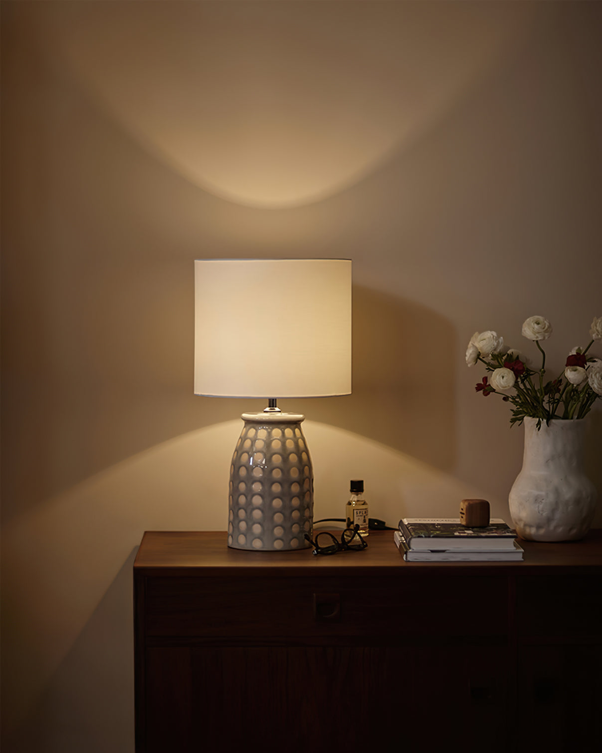 Ceramic Table Lamp  Dotted Pattern Base with White Shade - Product detail 7