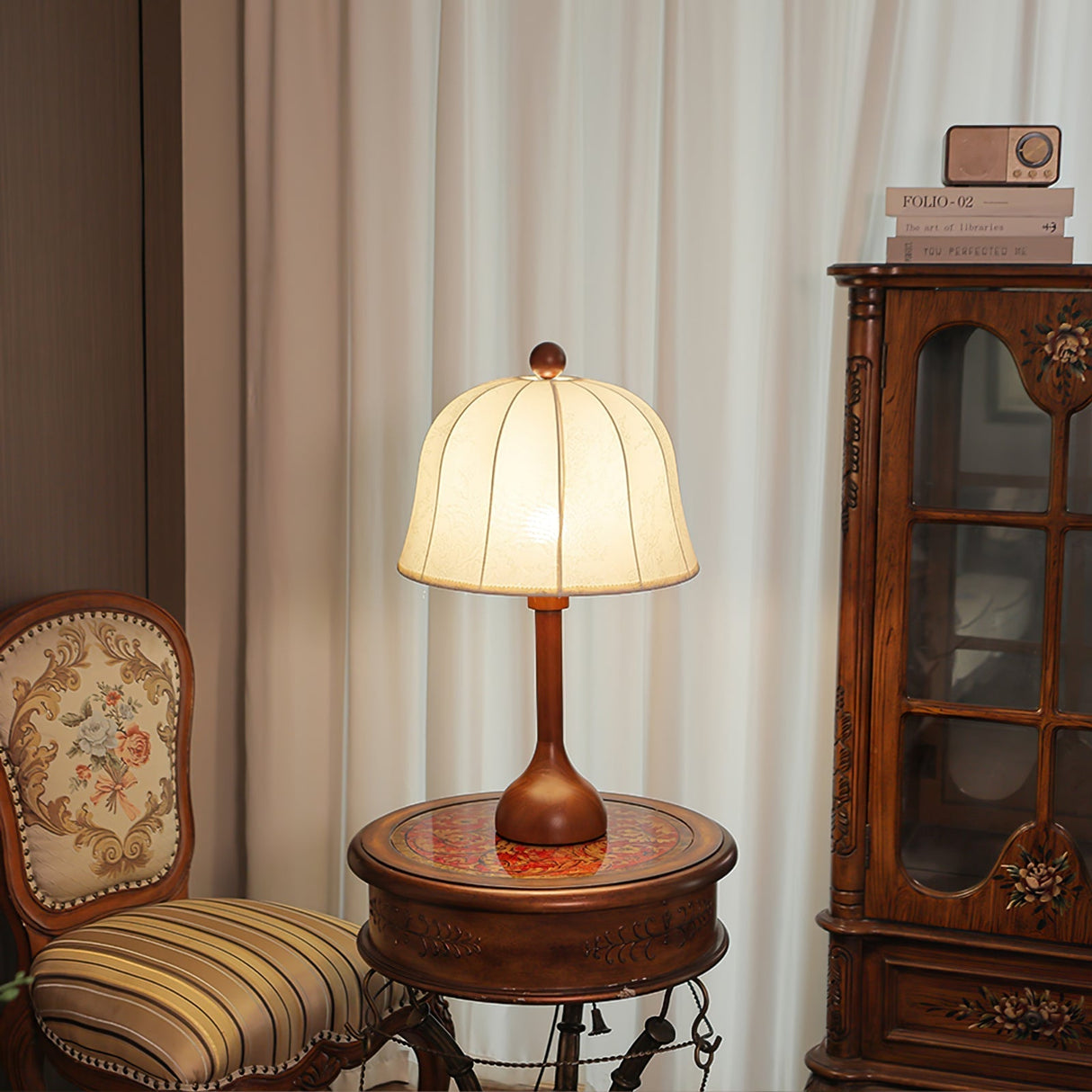 Scandinavian Table Lamp  Walnut Wood Base with Floral Shade - Product detail 7