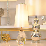 Crystal Table Lamp  Geometric Glass Base with White Shade - Detailed view