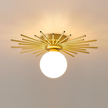 Modern Sunburst Ceiling Light  Brass Rays Glass Globe Design - Product detail 27