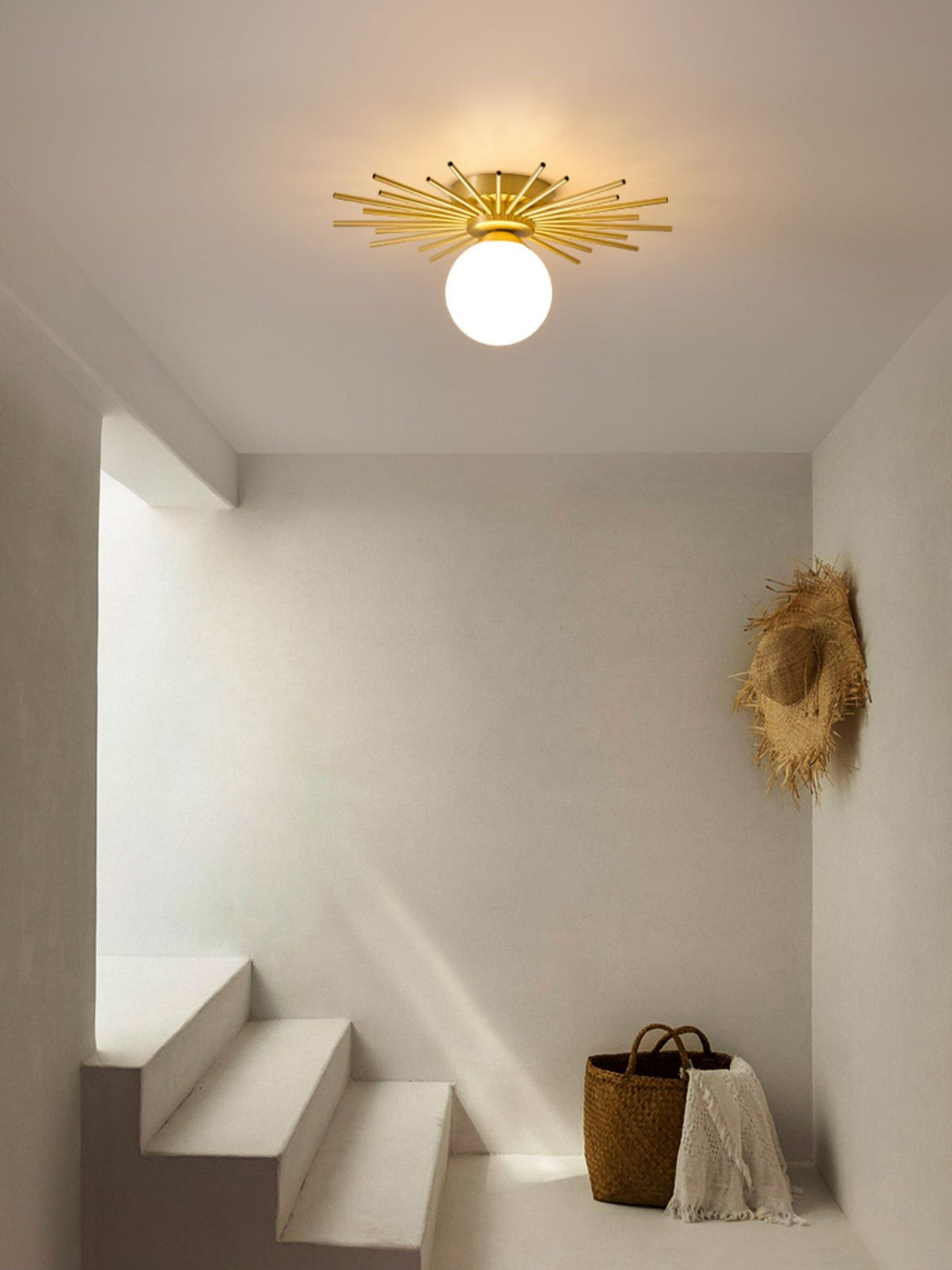 Modern Sunburst Ceiling Light  Brass Rays Glass Globe Design - Product detail 10