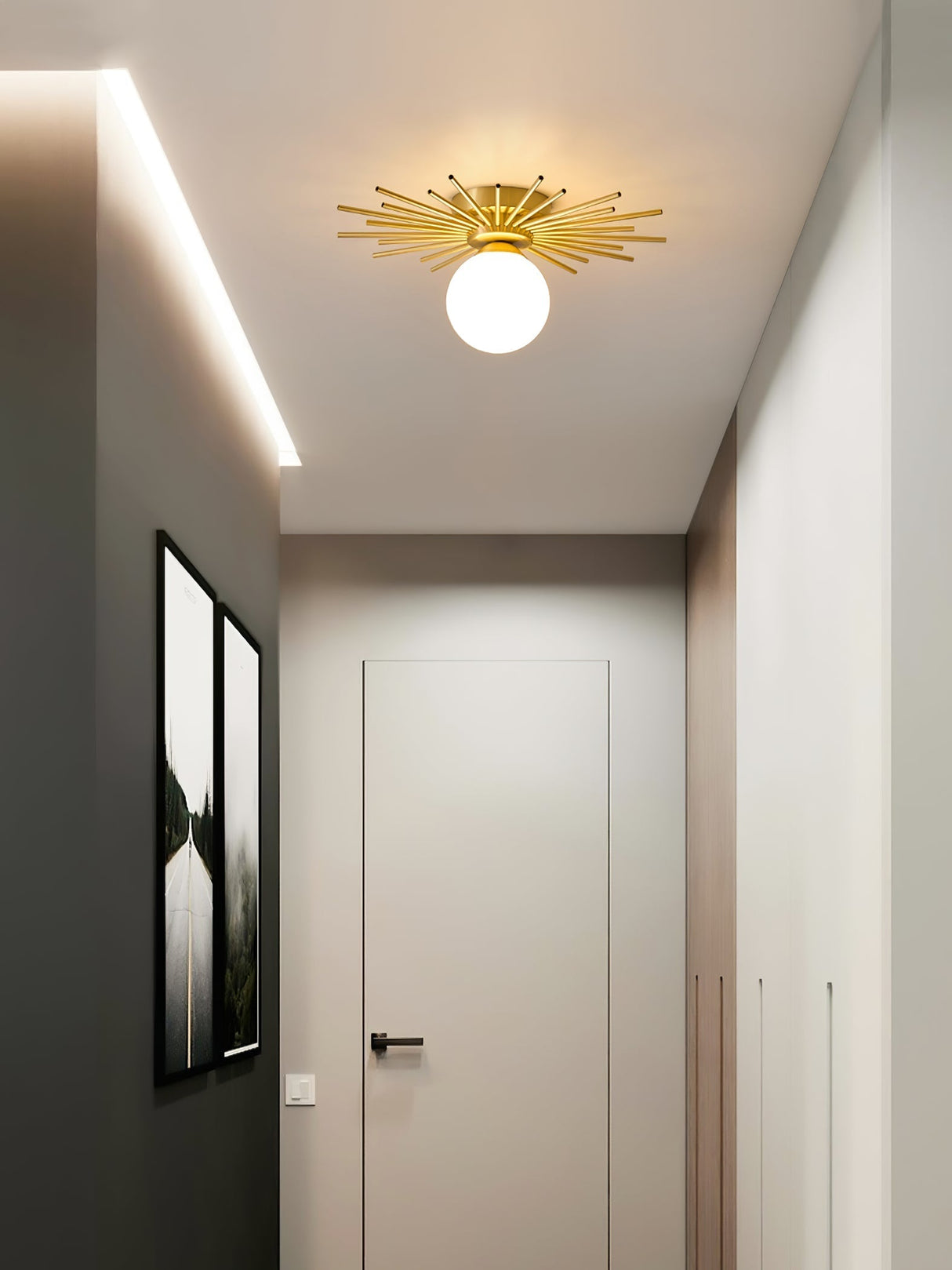 Modern Sunburst Ceiling Light  Brass Rays Glass Globe Design - Product detail 12