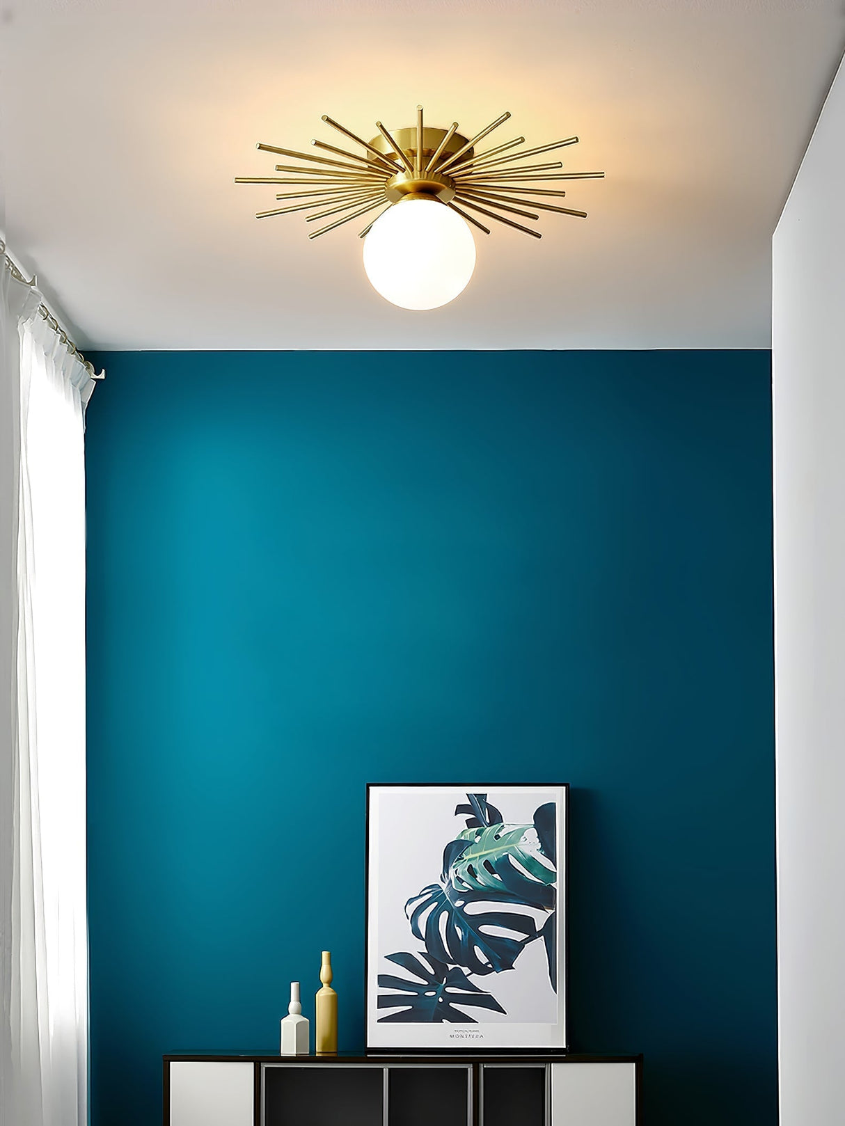 Modern Sunburst Ceiling Light  Brass Rays Glass Globe Design - Product detail 17