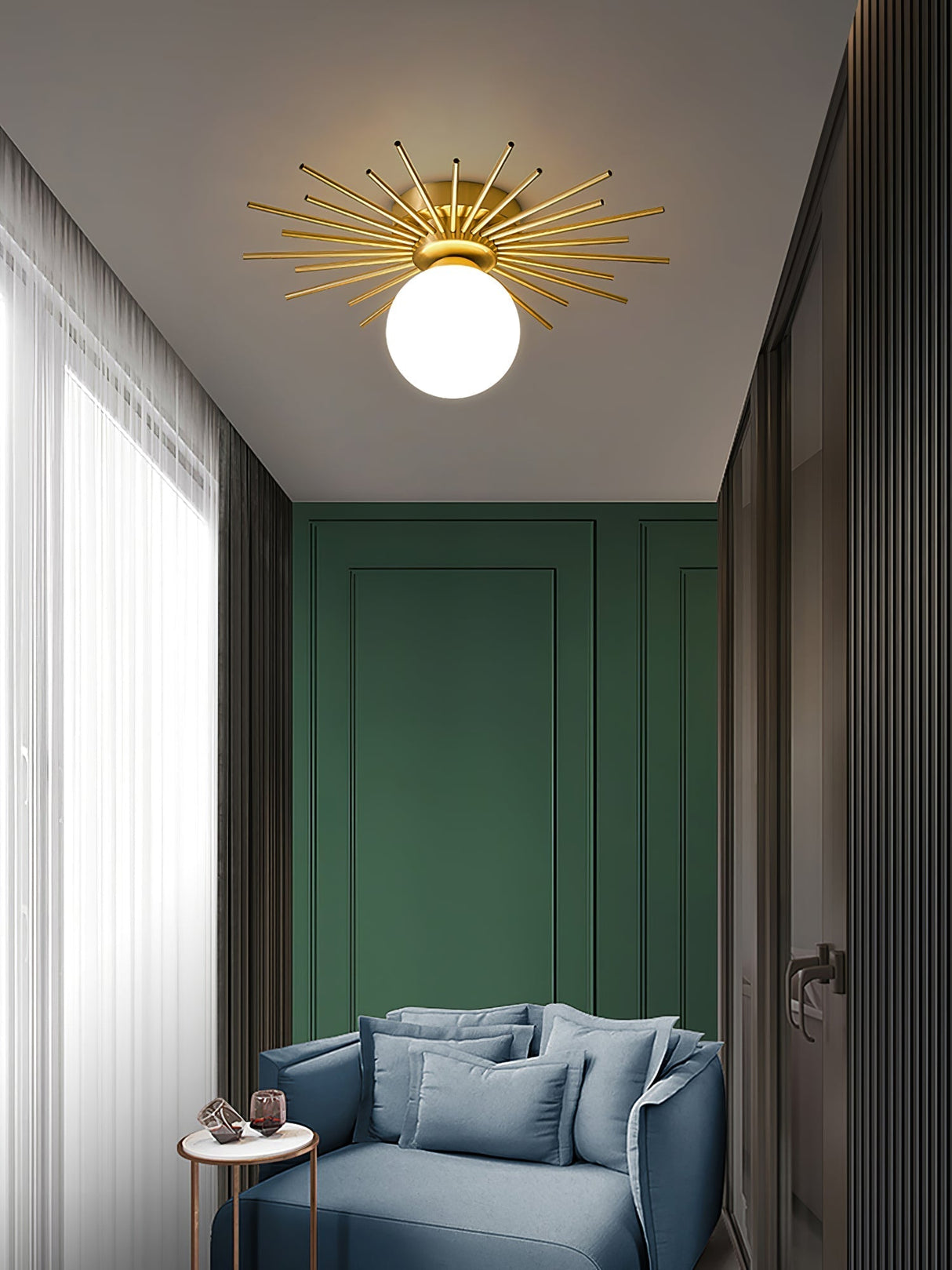 Modern Sunburst Ceiling Light  Brass Rays Glass Globe Design - Product detail 18