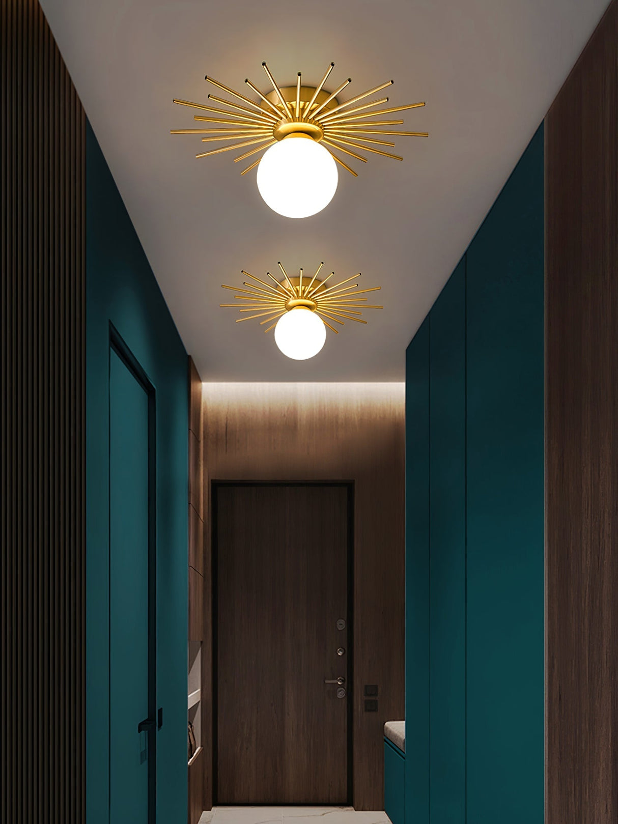 Modern Sunburst Ceiling Light  Brass Rays Glass Globe Design - Product detail 19