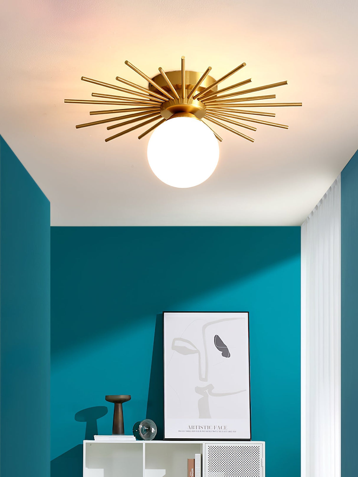 Modern Sunburst Ceiling Light  Brass Rays Glass Globe Design - Product detail 21