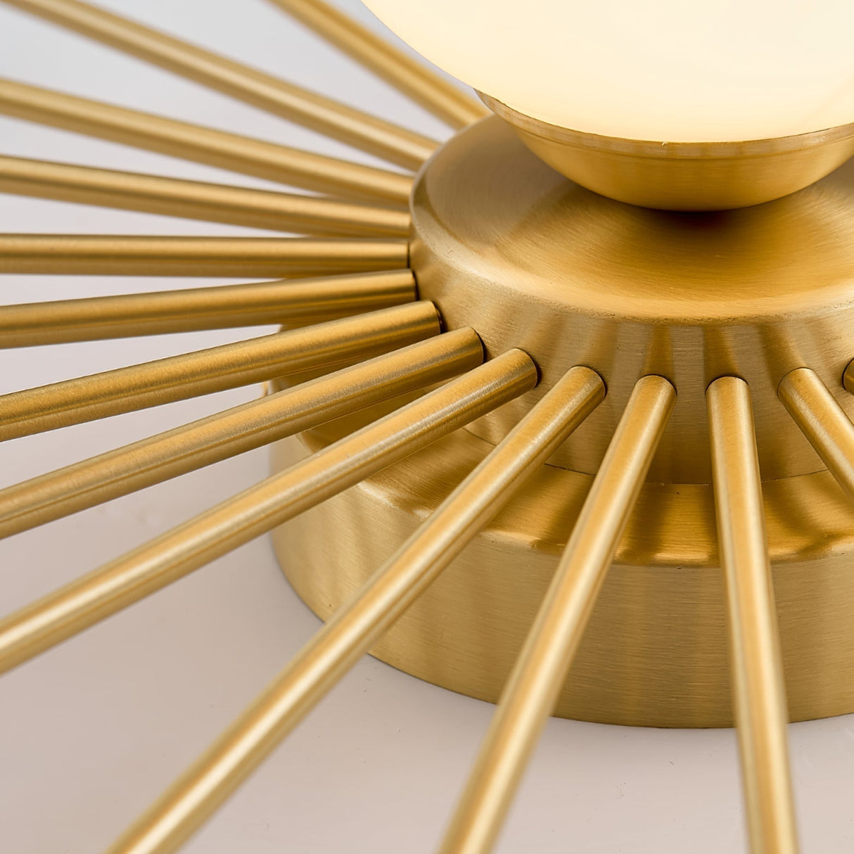Modern Sunburst Ceiling Light  Brass Rays Glass Globe Design - Detailed view
