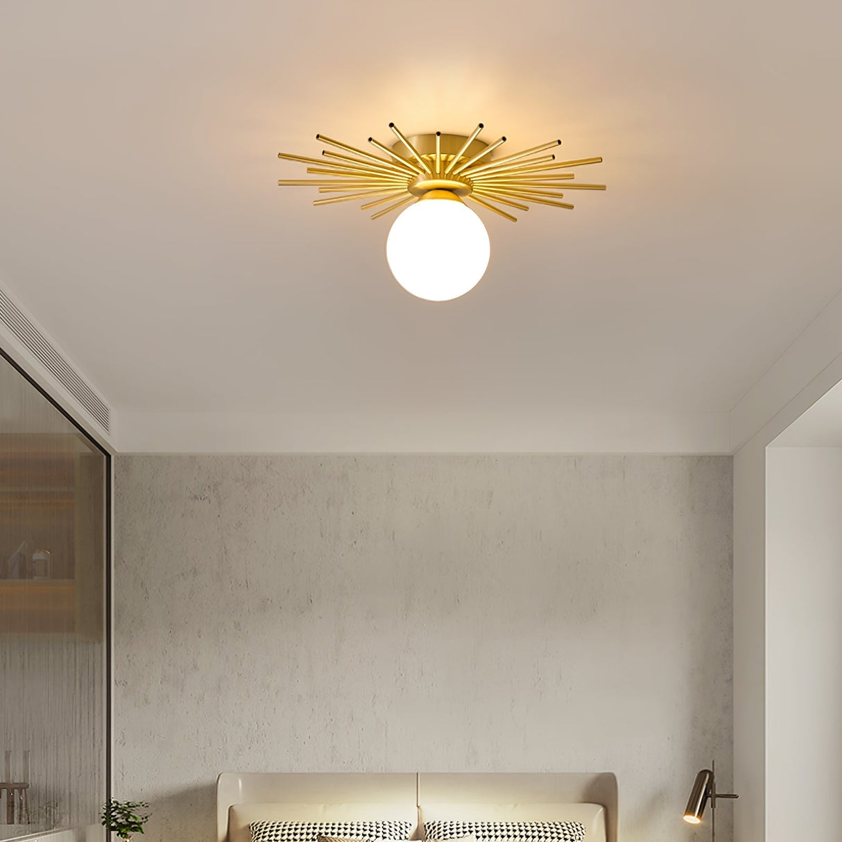Modern Sunburst Ceiling Light  Brass Rays Glass Globe Design - Product detail 6