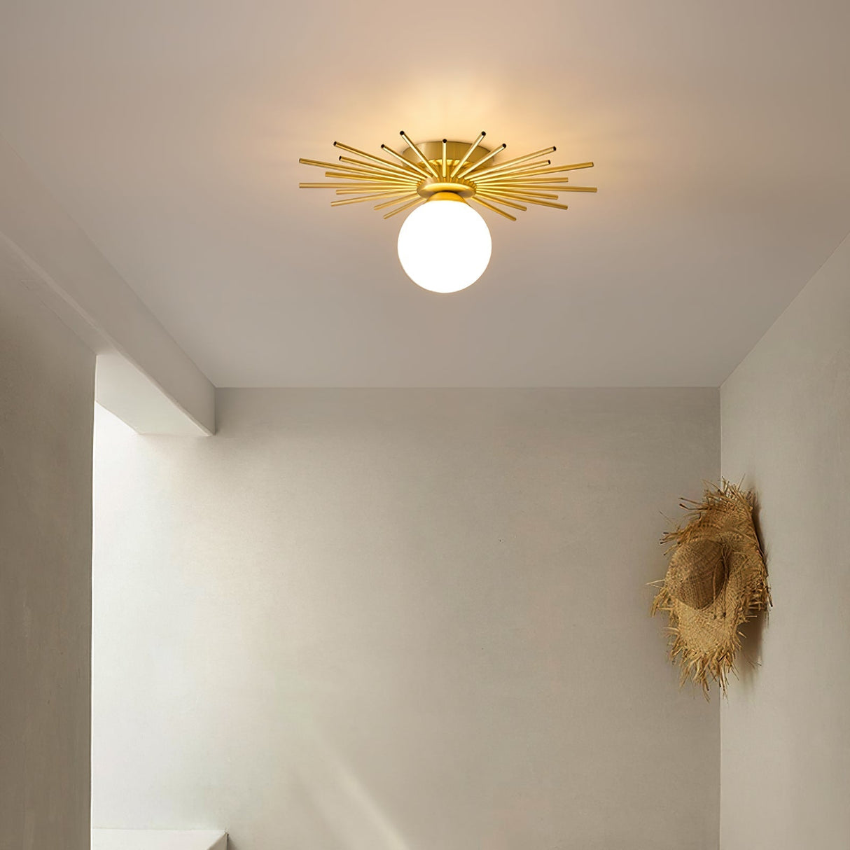 Modern Sunburst Ceiling Light  Brass Rays Glass Globe Design - Product detail 8
