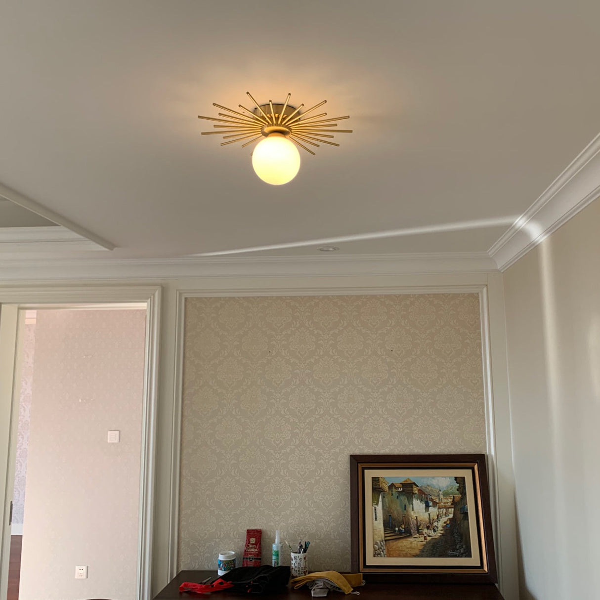 Modern Sunburst Ceiling Light  Brass Rays Glass Globe Design - Product detail 14