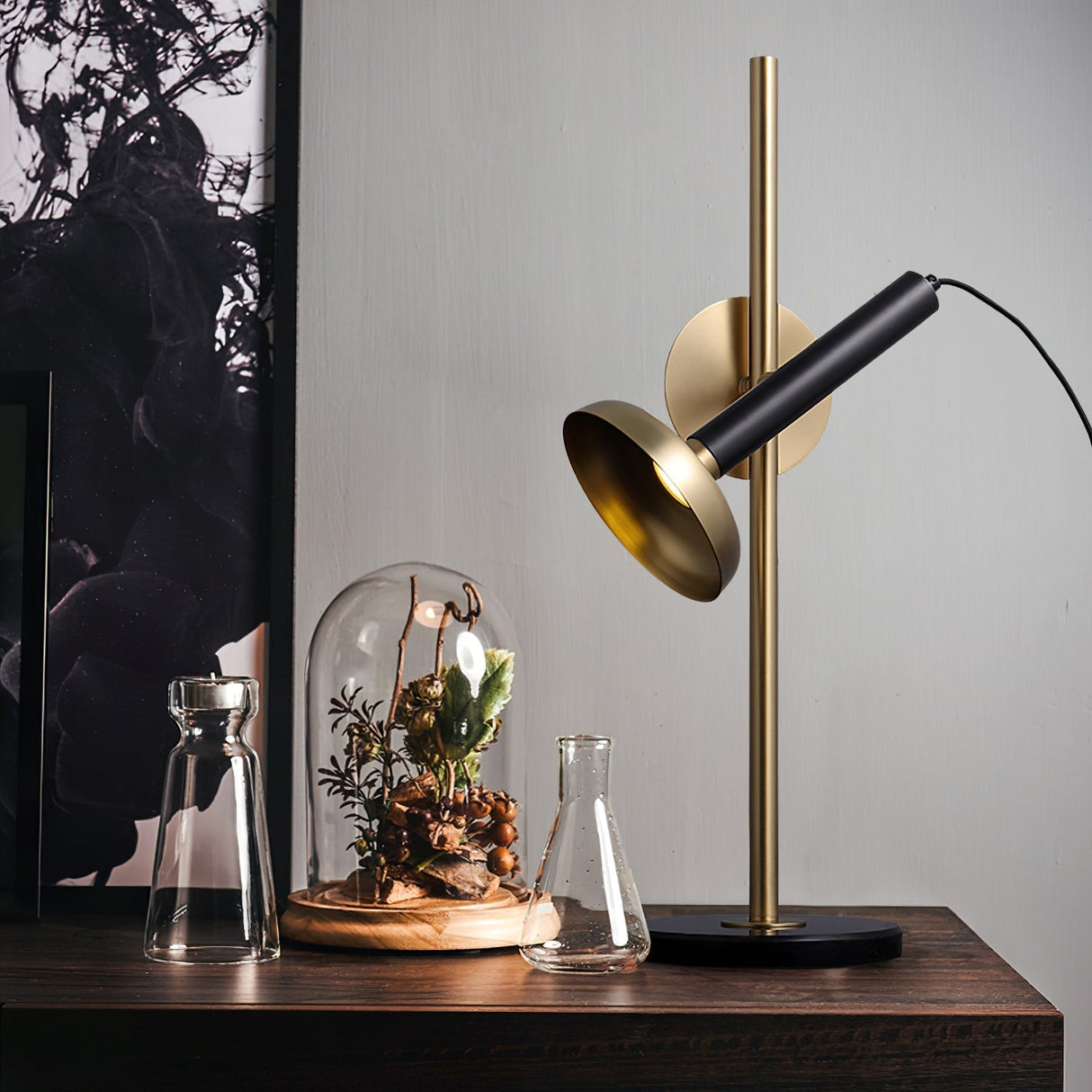 Modern LED Table Lamp  Black Marble Base with Brass Accents - Product detail 9