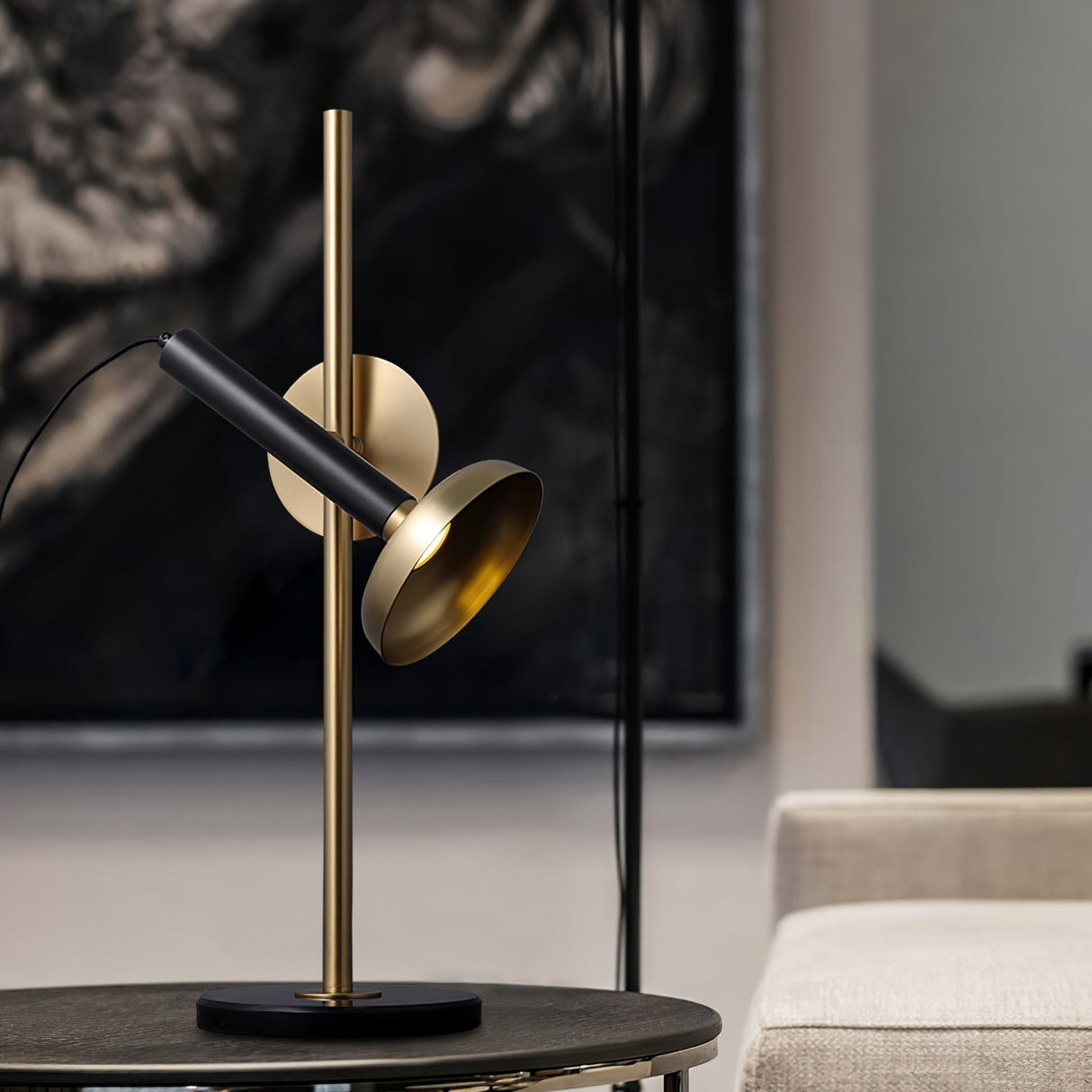 Modern LED Table Lamp  Black Marble Base with Brass Accents - Product detail 11