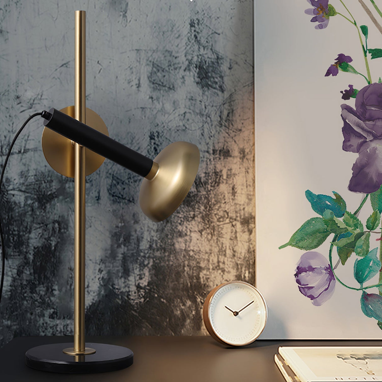 Modern LED Table Lamp  Black Marble Base with Brass Accents - Product detail 4