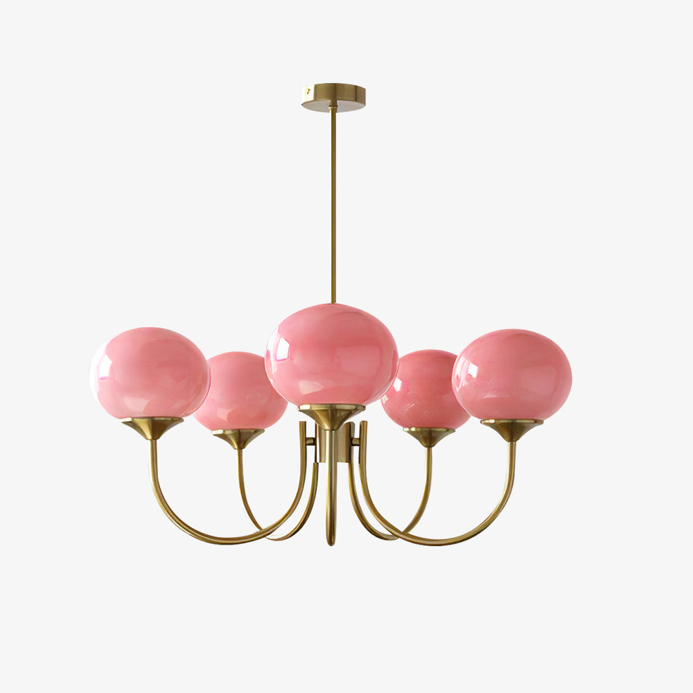 Modern Glass Chandelier  Pink Globe Brass Finish - Product detail 55