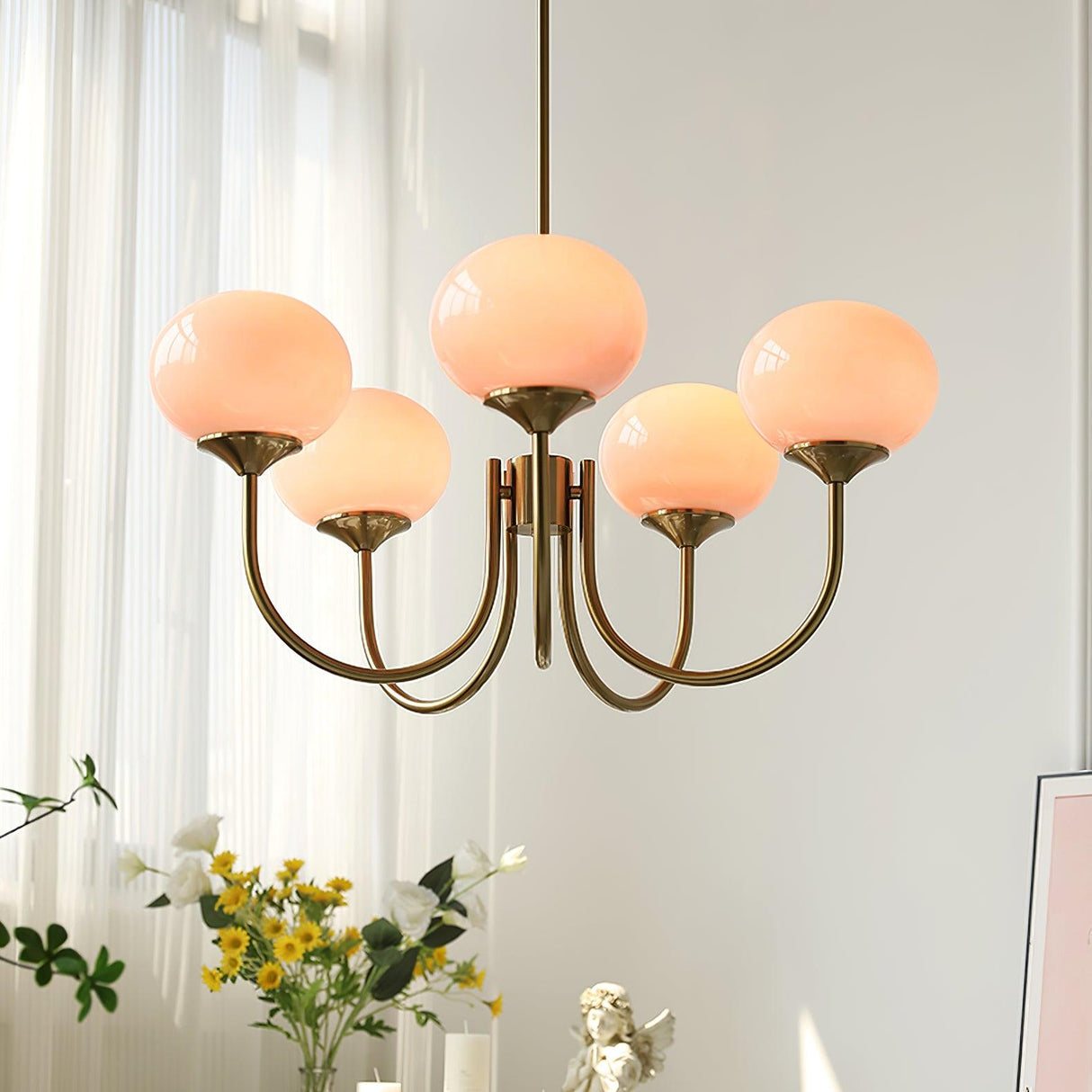 Modern Glass Chandelier  Pink Globe Brass Finish - Product detail 16