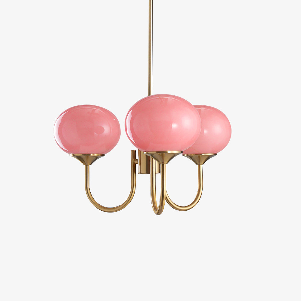 Modern Glass Chandelier  Pink Globe Brass Finish - Product detail 7