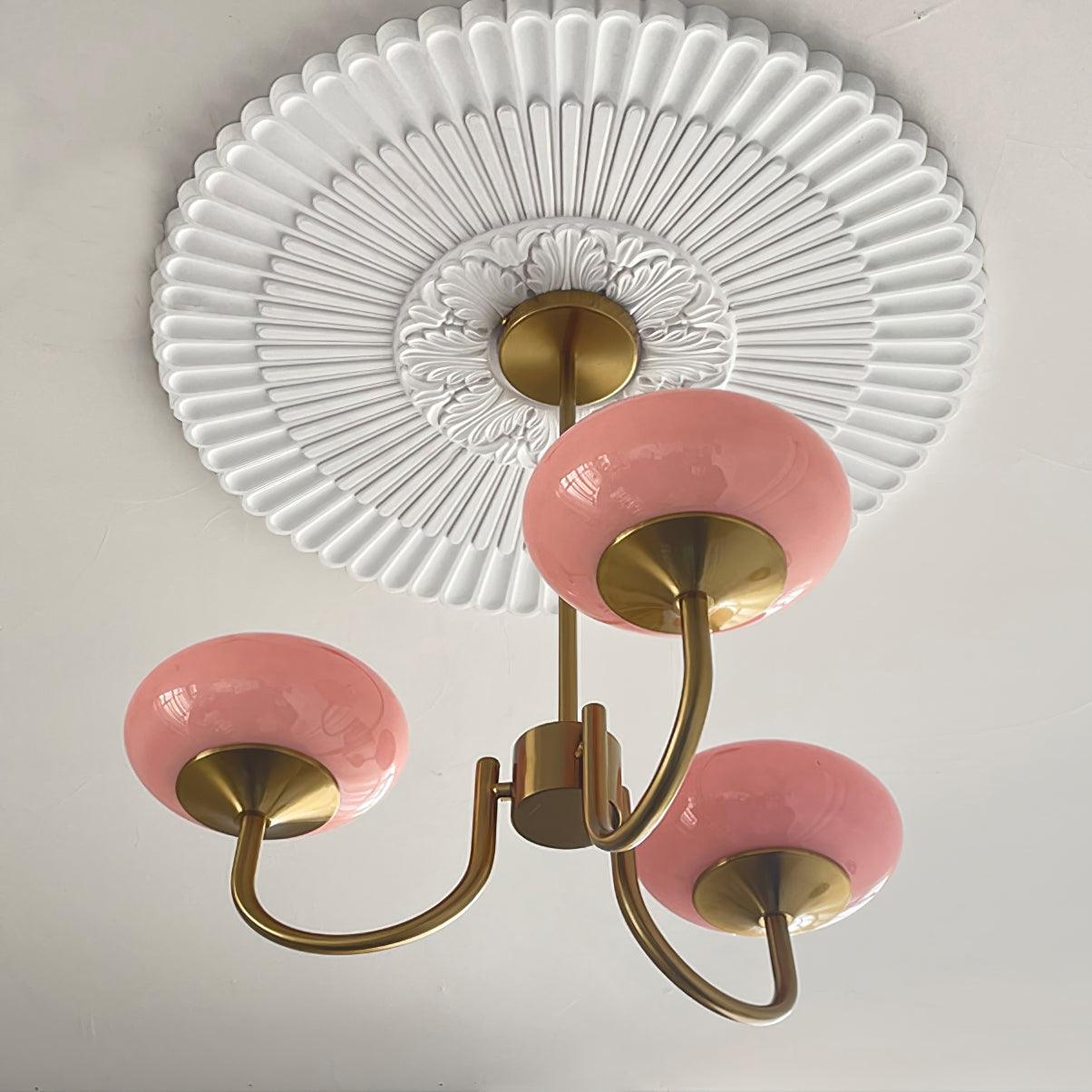 Modern Glass Chandelier  Pink Globe Brass Finish - Product detail 19